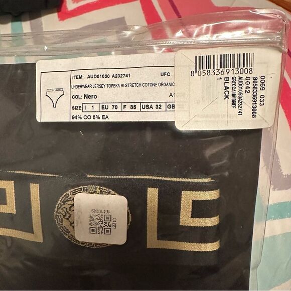 NWT XS Versace Black Greca High-Rise Briefs Panties Cotton - Size: 1 (X-Small) - Picture 5 of 13